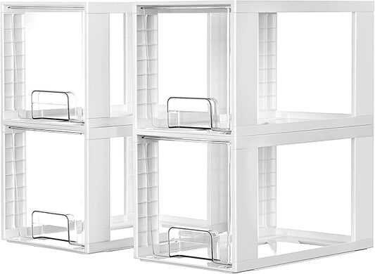 White stackable storage drawers 4-pack acrylic bathroom closet under-sink organizer for kitchen pantry makeup medicine
