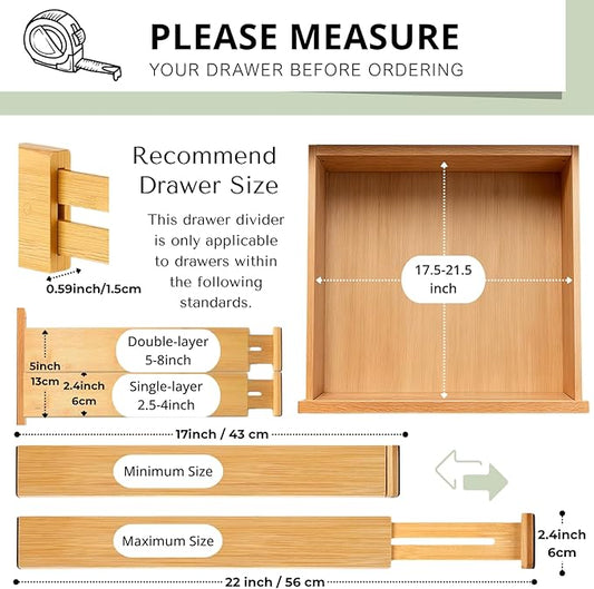 6-pack bamboo drawer dividers expandable organizer for kitchen dresser bedroom and office storage