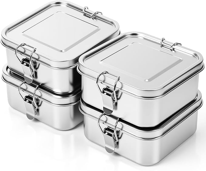 Umigy 4-Piece Stainless Steel Bento Lunch Box Set 750ml - lockable leak-proof metal food containers for meal prep and work