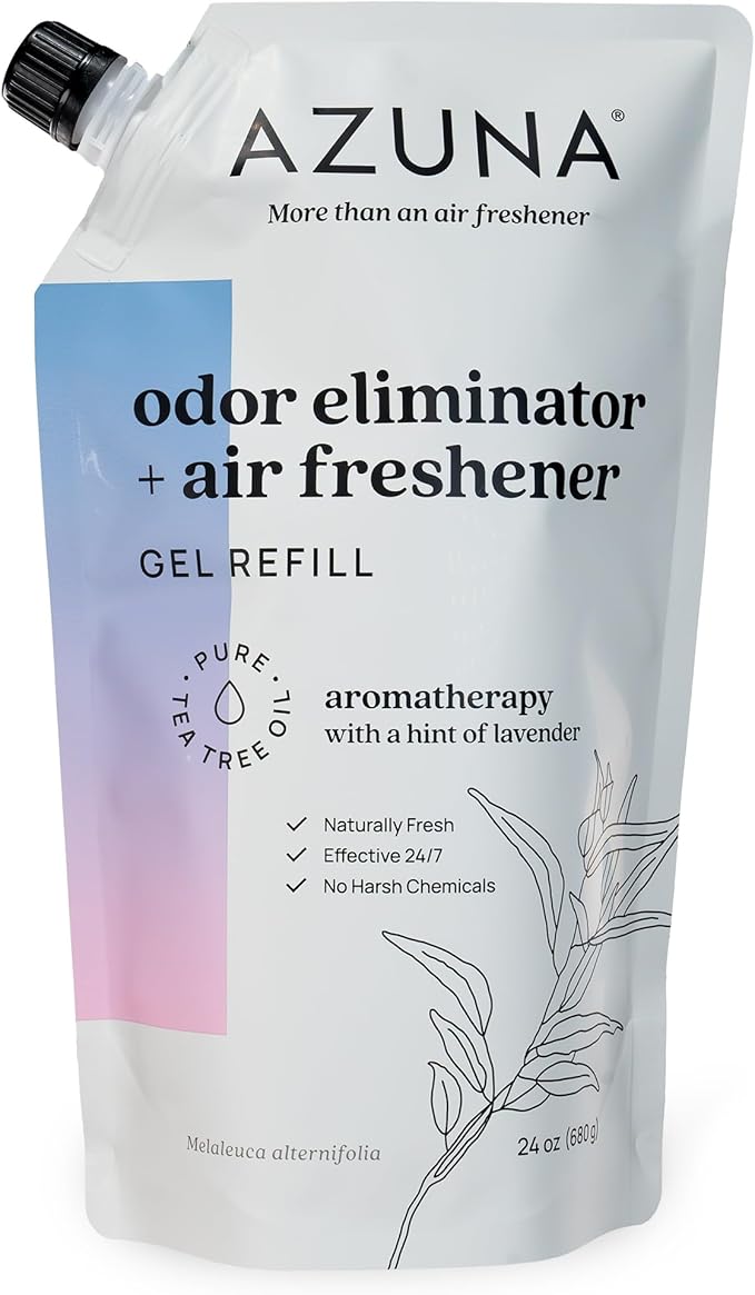 Azuna Plant-Powered Air Freshener and Odor Eliminator Gel - lavender aromatherapy for pet smoke and bathroom odors lasting 60-90 days
