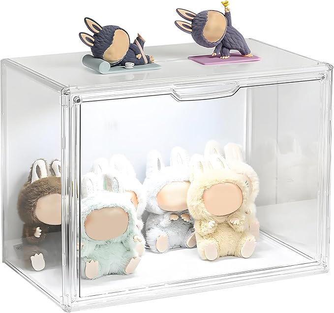 Clear acrylic display case with LED lights and magnetic door for action figures and collectibles dustproof showcase