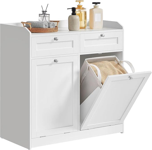 VASAGLE Laundry Cabinet with tilt-out basket and drawer for bathroom and laundry room organization