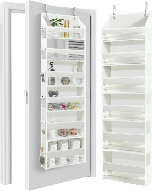 Over-door organizer with 6 pockets and 12 mesh sides holds 50lbs no drilling ivory closet door storage