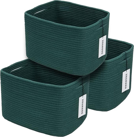 Cotton rope storage basket bins dark green woven basket for organizing shelves living room bedroom nursery