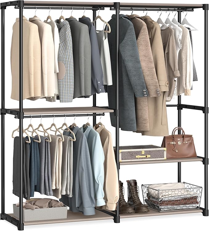 SONGMICS freestanding portable closet organizer with shelves and hanging rods for bedroom and cloakroom wardrobe storage