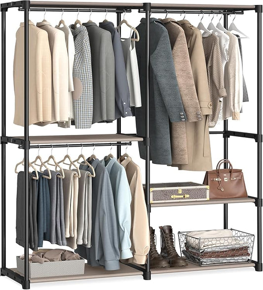 SONGMICS freestanding portable closet organizer with shelves and hanging rods for bedroom and cloakroom wardrobe storage