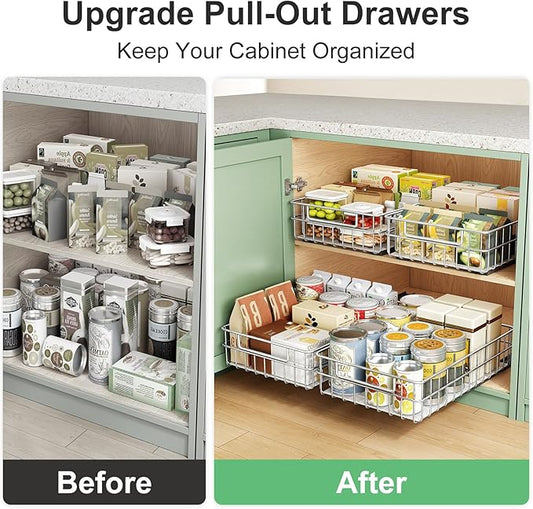 Stainless steel pull-out cabinet organizer 4-pack for under-sink kitchen storage and pantry organization