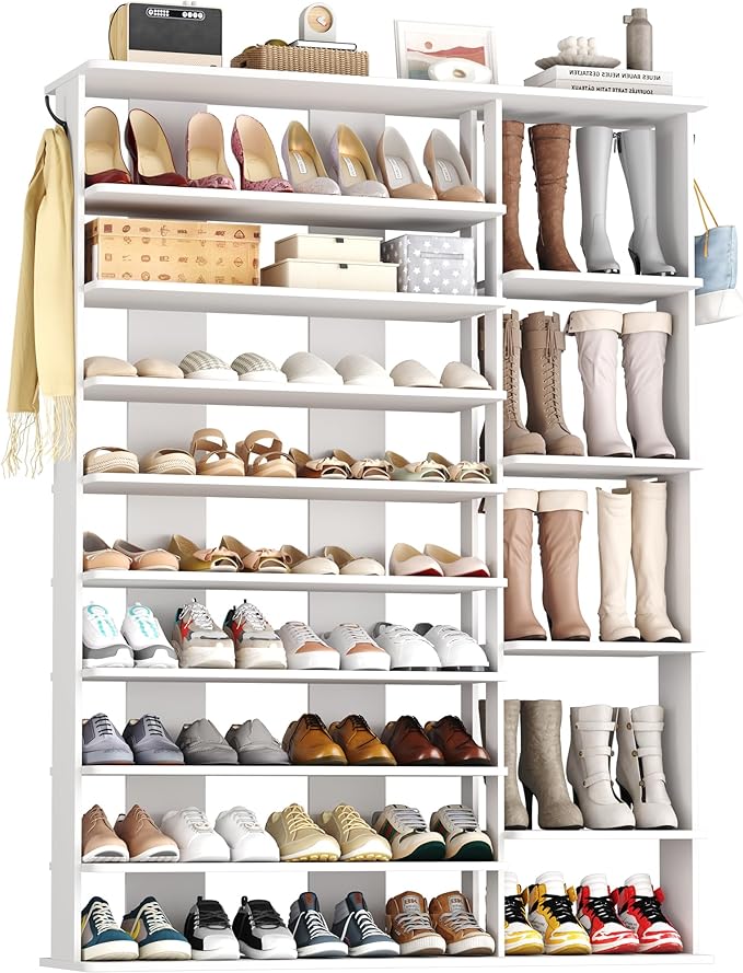 HOMEFORT 10-tier freestanding shoe rack tower 50 pairs white entryway closet storage