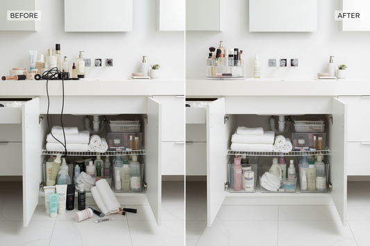 4 most frustrating bathroom storage problems and their solutions before and after comparison