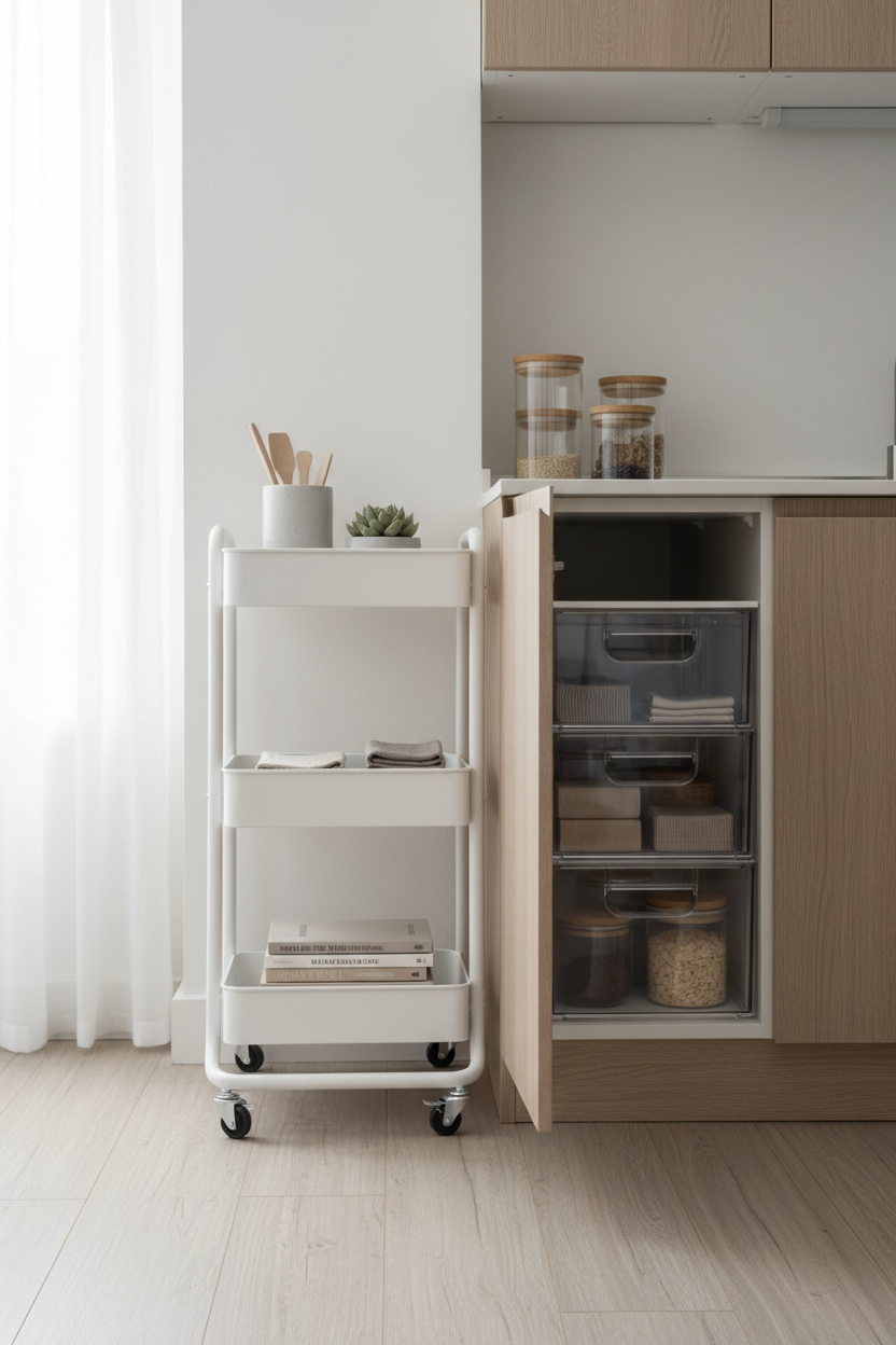 Compact room showing unused door and narrow gap as small-space storage opportunities