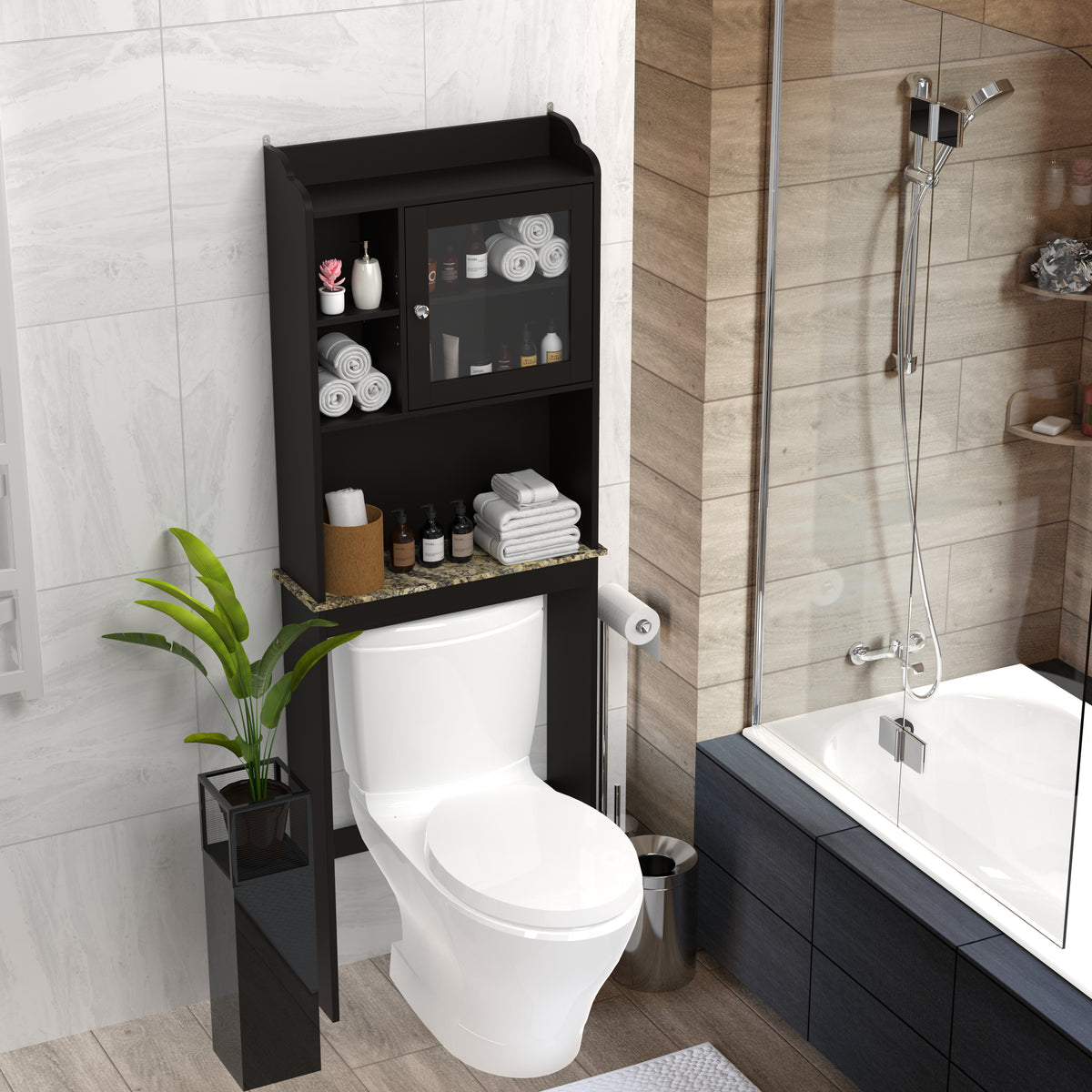 Modern Over The Toilet Space Saver Organization Wood Storage Cabinet For Home, Bathroom - Espresso - Image 4