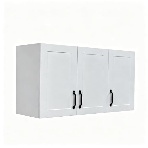 White Wall Cabinet, 3-Door, 35.3" D x 11.2" W x 23.6" H - Image 2