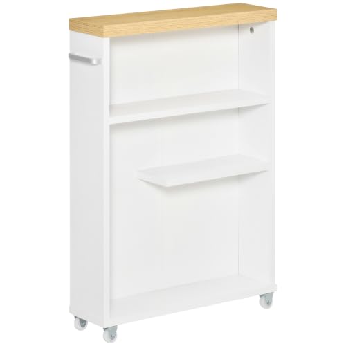 kleankin Slim Bathroom Cabinet with Castor Wheels Fits - Image 2