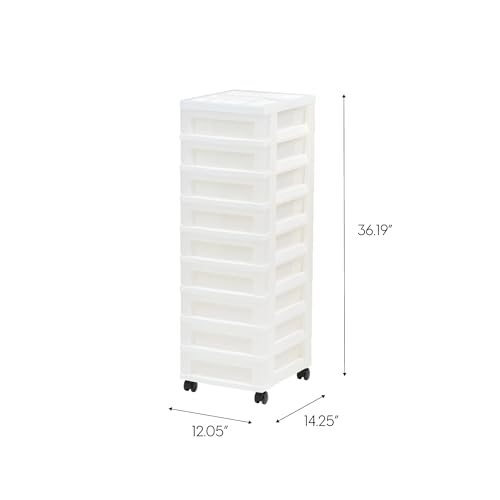 9-Drawer Narrow Plastic Storage Cart with Organizer Top, White - Image 4
