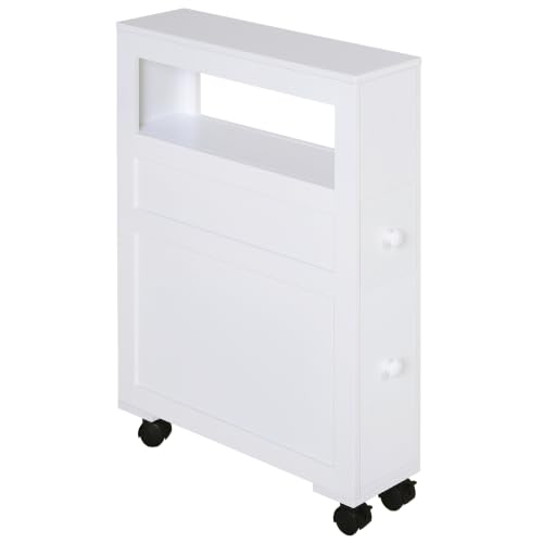 HOMCOM Slim Bathroom Storage Cabinet with Wheels and 2 - Image 2