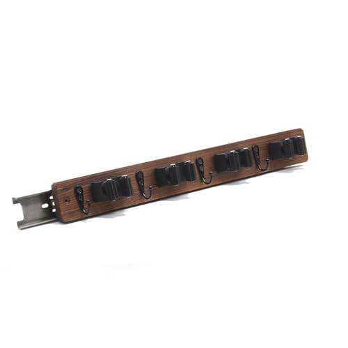 Right Pull Out Mop and Broom Holder, Rustic Wood Broom Hanger - Image 2