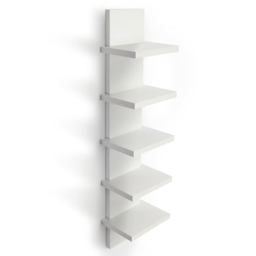 5 Tier Wall Shelves White, Vertical Column Shelf Floating Storage - Image 2