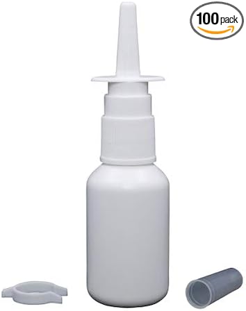 Snoot! 100-Pack 1 oz Nasal Spray Bottle Mist Sprayer - Empty Refillable White Plastic Spray Bottles - Reusable Nose Sprayer for Nasal Medications