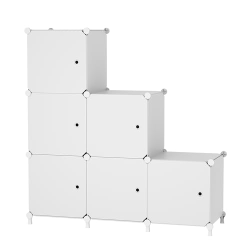 6Cube Storage Organizer Modular Stackable with Doors White - Image 2
