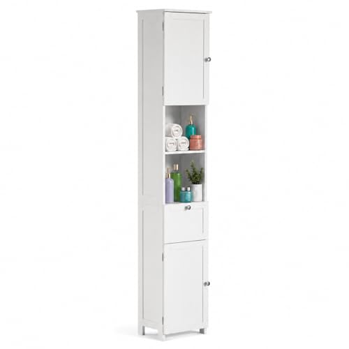 Basicwise White Tall Narrow Linen Tower Cabinet Freestanding - Image 2