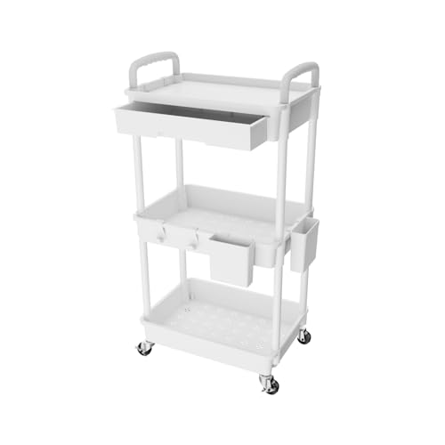 3 Tier Rolling Utility Cart with Drawer,REBECAT Utility Cart Made - Image 2