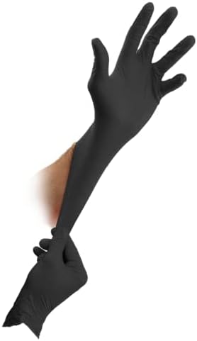 Heavy Duty Black Disposable Nitrile Gloves, 6mil, Stauffer Sense6x, Latex Free, 12" Extra Long, Tough & Strong - (Box of 100)