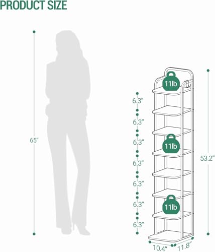 Hzuaneri 8 Tiers Vertical Shoe Rack, Tall Shoe Shelf with 2 Hooks - Image 3