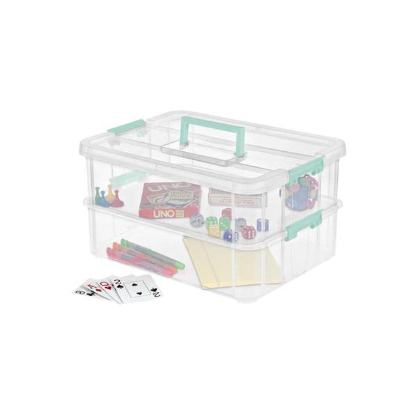 Sterilite 1427CLR Stack & Carry - 2 Layer Box, Clear Lid & Blue - Image 6