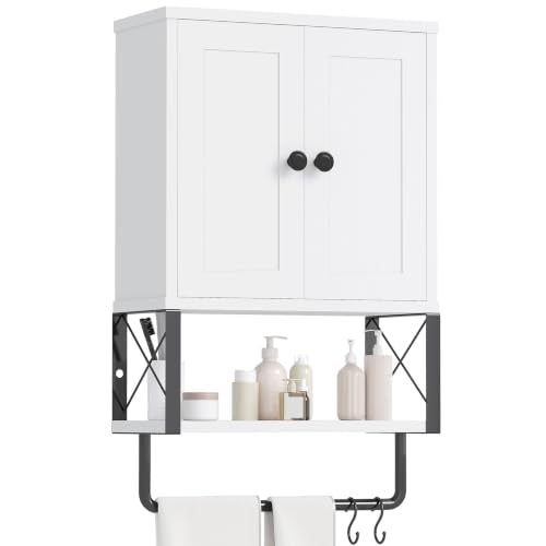 Bathroom Wall Cabinet, White Medicine Cabinet with Towel Rack - Image 2