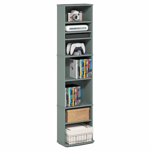Furinno Jaya DVD Shelf, 8-Tier Tall Narrow CD Rack, Light Sage - Image 6