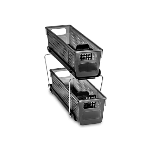 madesmart 2-Tier Under Sink Organizer with Pull-Out Drawers, Adjustable Dividers, Storage for Cleaning Supplies & Bottles, Carbon - Image 2
