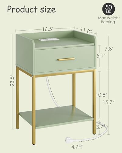 Nightstand with Charging Station,3-Tier Modern Bedside Table - Image 3