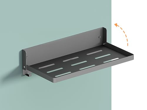 Small Folding Metal Shelf with Hooks, Fold-up Wall Shelf - Image 2