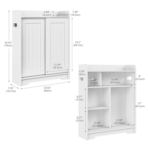 Bathroom Floor Cabinets,Storage Cabinet with Sliding Door,White - Image 4
