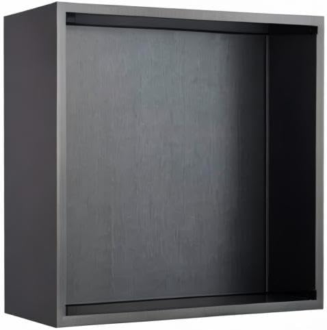 Shower Niche, 14"x14" No Tile Needed, The Insert Storage Square Shower Shelf is Easy to Install, Stainless Steel, Black grey