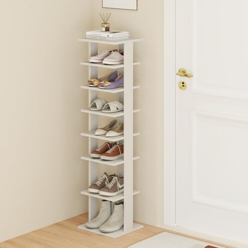 Tangkula 8-Tier Vertical Shoe Rack, Holds 7 Pairs, White - Image 2