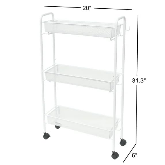 3 Tier Slim Rolling Storage Cart for Narrow Spaces, Metal Utility - Image 2