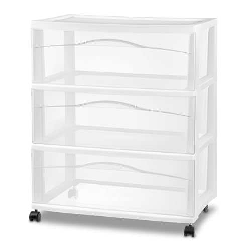 Sterilite Wide 3 Drawer Storage Cart Plastic Rolling - Image 4