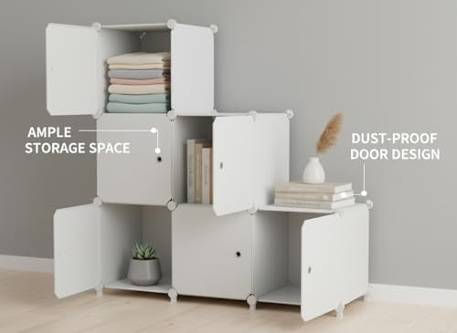 6Cube Storage Organizer Modular Stackable with Doors White - Image 5