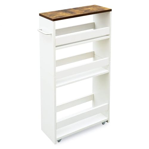 TEAMIX Slim Rolling Storage Cart, Wood 4-Tier Narrow - Image 2