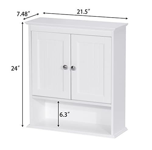 Spirich Bathroom Wall Cabinet with Beadboard Doors, White - Image 4