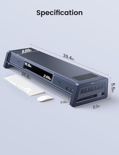 Vaydeer All-in-One Dual Monitor Stand Riser with 2 Drawers, 8USB - Image 4