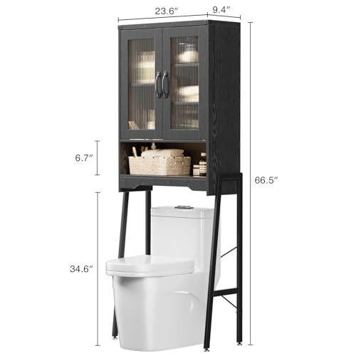 Over The Toilet Storage Cabinet with Tempered Glass Doors & - Image 3