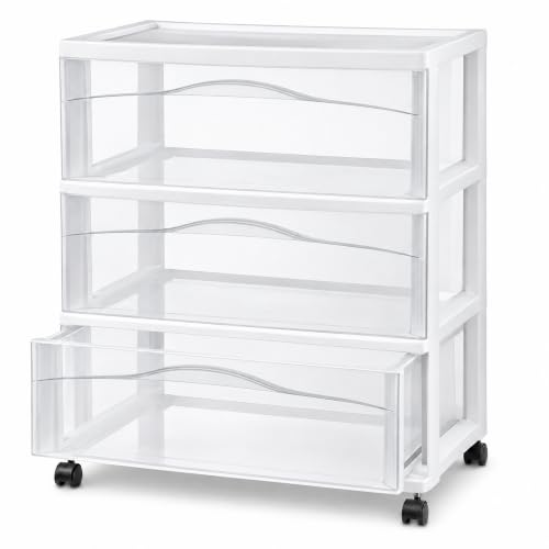Sterilite Wide 3 Drawer Storage Cart Plastic Rolling - Image 2