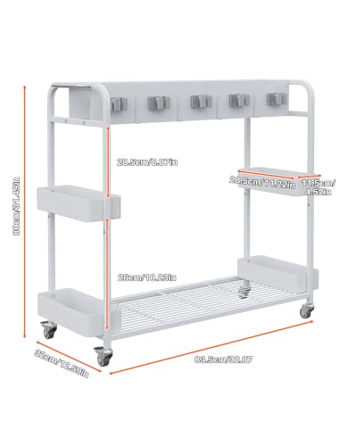 Broom and Mop Holder with Cleaning Supplies Organizer (White) - Image 5