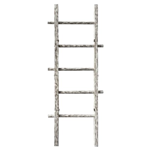 Solid Wood Blanket Ladder, 5-Tier Towel Rack with Hooks - Image 8
