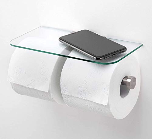 JackCubeDesign Double Toilet Paper Holder with Glass Shelf, Wall - Image 7
