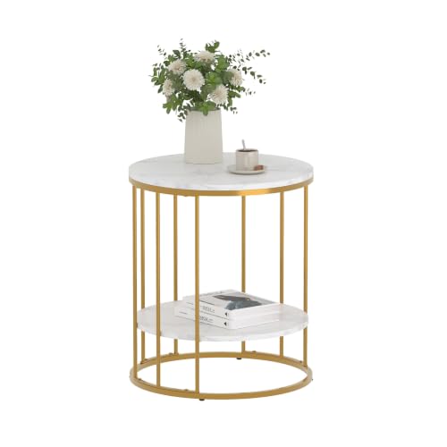 Adompacat Side Table, 2-Tier Round End Table for Couch - Image 2