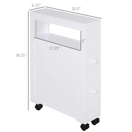 HOMCOM Slim Bathroom Storage Cabinet with Wheels and 2 - Image 4