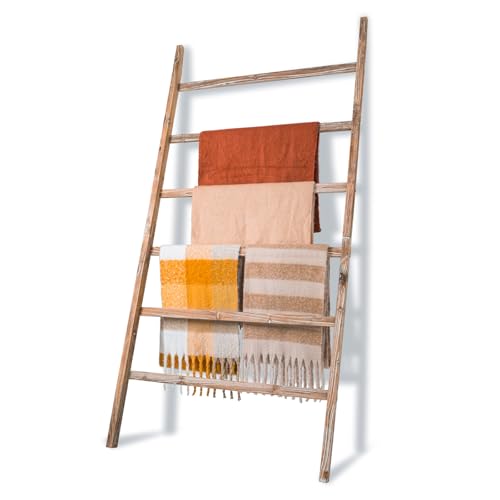 Blanket Ladder Shelf 6.4FT, 38 inch Wide Solid Wooden - Image 2